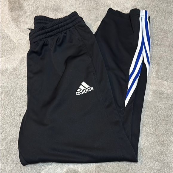 Adidas Black and Blue Joggers with Signature Stripes - Picture 1 of 4
